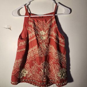 Vanessa Virginia coral Floral Embroidered Linen blend Sleeveless Blouse size 0